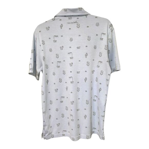 Travis Mathew Polo Shirt Mens Small Blue Panning for Gold Cactus All Over Print - Picture 2 of 3